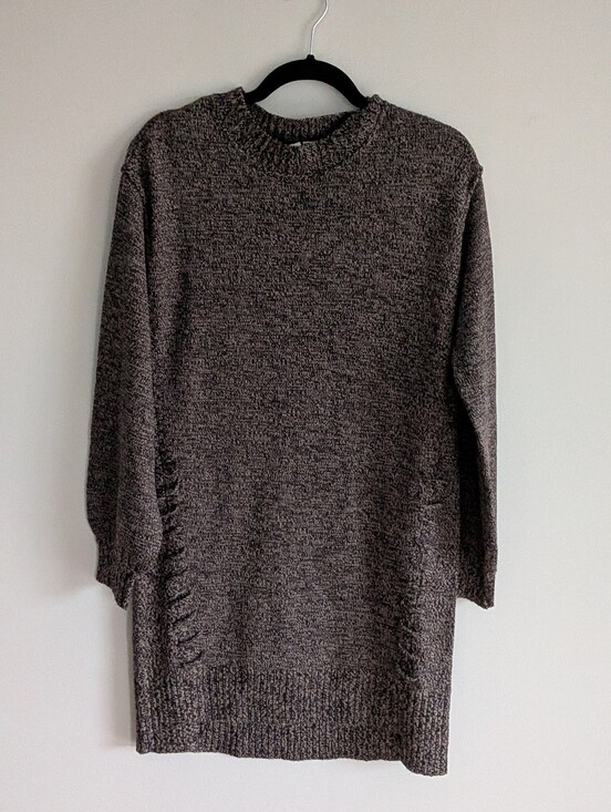 Ripe Dresses & Skirts - Ripe Grey Marled Stretch Knit Long Sleeve Tunic Sweater Dress Accent Side Loops